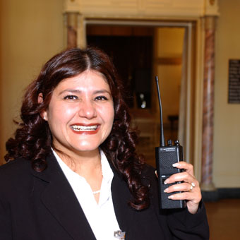 Employee with transmitter