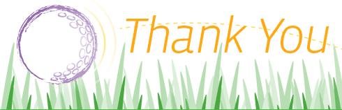 Text says Thank You, with golf ball flying into grass