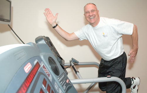 Jim Weslow, Director of Rehabilitation Services, on a treadmill in the fitness center